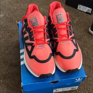 adidas Kids Neon Coral and Black ZX Flux Sneakers